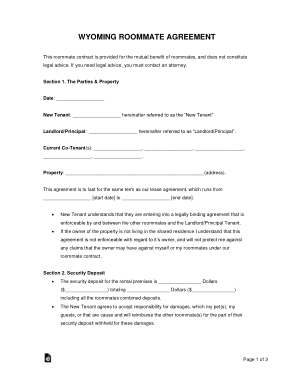 Free Download PDF Books, Wyoming Roommate Agreement Form Template