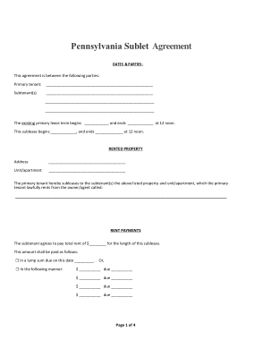 Free Download PDF Books, Pennsylvania Sublet Agreement Form Template