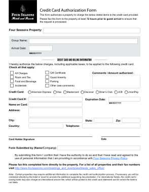 Free Download PDF Books, Four Seasons Credit Card Authorization Form Template