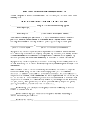 Free Download PDF Books, South Dakota Durable Power Of Attorney For Health Care Form Template