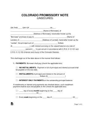 Free Download PDF Books, Colorado Unsecured Promissory Note Form Template