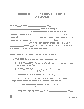 Free Download PDF Books, Connecticut Unsecured Promissory Note Form Template