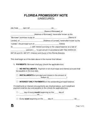 Free Download PDF Books, Florida Unsecured Promissory Note Form Template
