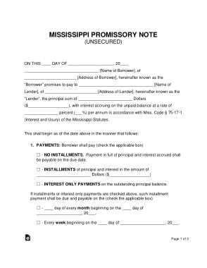 Free Download PDF Books, Mississippi Unsecured Promissory Note Form Template