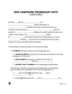 Free Download PDF Books, New Hampshire Unsecured Promissory Note Form Template