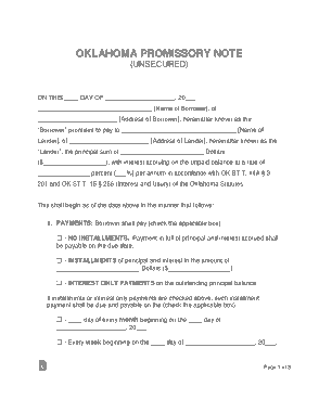 Free Download PDF Books, Oklahoma Unsecured Promissory Note Form Template