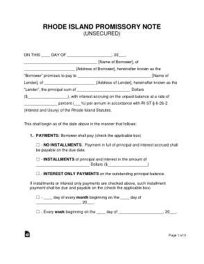 Free Download PDF Books, Rhode Island Unsecured Promissory Note Form Template