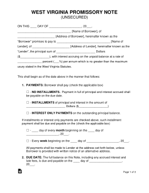 Free Download PDF Books, West Virginia Unsecured Promissory Note Form Template
