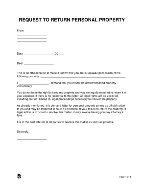 Free Download PDF Books, Personal Property Demand Letter Template