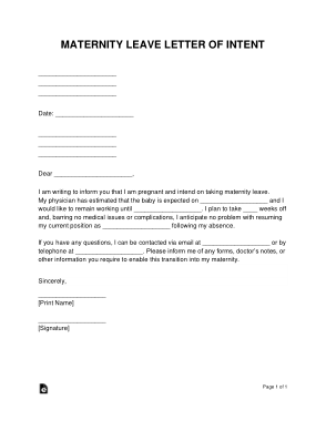 Free Download PDF Books, Maternity Leave Letter of Intent Sample Letter Template