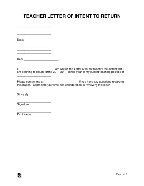 Free Download PDF Books, Teacher Letter of Intent To Return Sample Letter Template