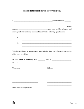 Free Download PDF Books, Idaho Limited Power Of Attorney Form Template