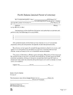 Free Download PDF Books, North Dakota Limited Power Of Attorney Form Template