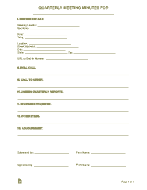 Free Download PDF Books, Quarterly Meeting Minutes Form Template
