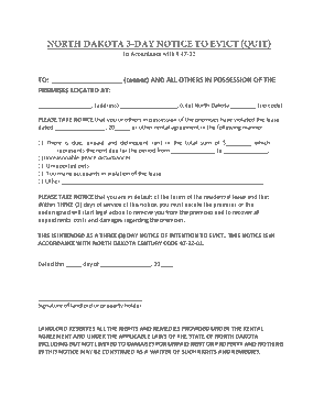 Free Download PDF Books, North Dakota Notice To Evict Quit 3 Days Form Template