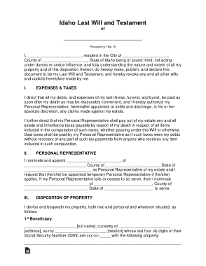 Free Download PDF Books, Idaho Last Will And Testament Form Template