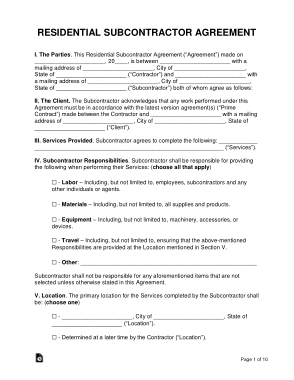 Free Download PDF Books, Residential Subcontractor Agreement Form Template