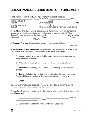 Free Download PDF Books, Solar Panel Subcontractor Agreement Form Template