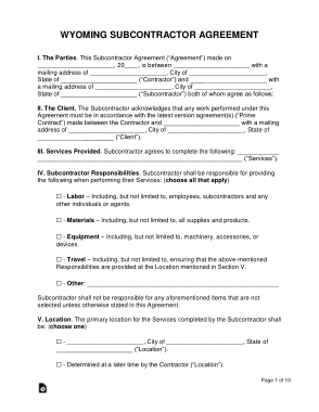 Free Download PDF Books, Wyoming Subcontractor Agreement Form Template
