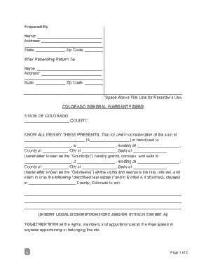 Free Download PDF Books, Colorado General Warranty Deed Form Template