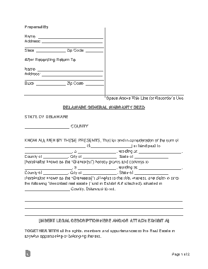 Free Download PDF Books, Delaware General Warranty Deed Form Template