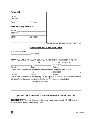 Free Download PDF Books, Idaho General Warranty Deed Form Template