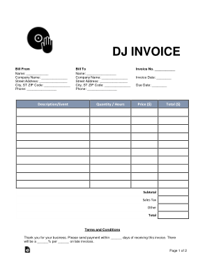 Free Download PDF Books, DJ Invoice Form Template