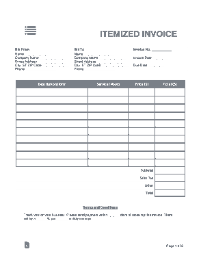 Free Download PDF Books, Itemized Invoice Form Template