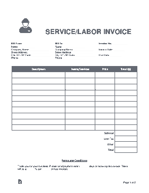 Free Download PDF Books, Service Labor Invoice Form Template