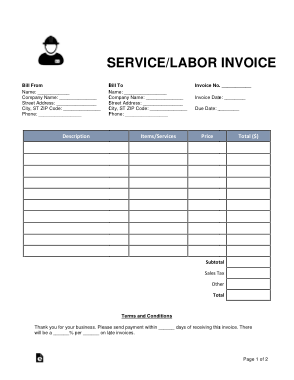 Free Download PDF Books, Service Labor Invoice Template