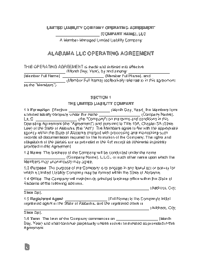 Free Download PDF Books, Alabama Multi Member LLC Operating Agreement Form Form Template