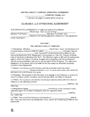 Free Download PDF Books, Alabama Multi Member LLC Operating Agreement Form Template
