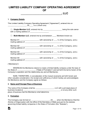 Free Download PDF Books, Sample LLC Operating Agreement Form Template