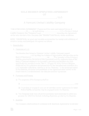 Free Download PDF Books, Vermont Single Member LLC Operating Agreement Form Template