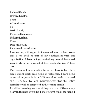 Free Download PDF Books, Annual Leave Request Letter Template