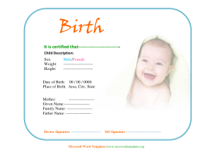 Free Download PDF Books, Child Birth Certificate Template