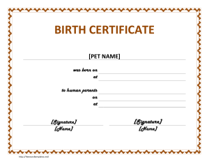 Free Download PDF Books, Pet Birth Certificate Sample Template