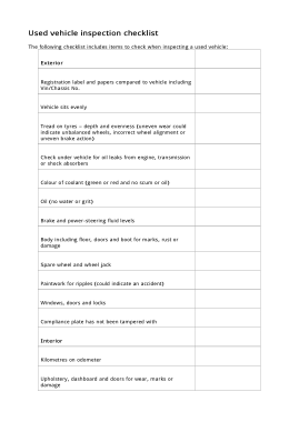 Free Download PDF Books, Used Vehicle Inspection Checklist Form Template