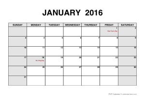 Free Download PDF Books, 2016 Monthly Calendar Template