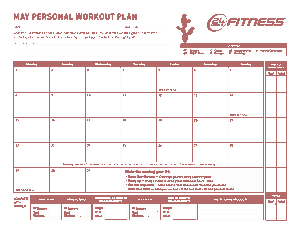 Free Download PDF Books, Personal Workout Monthly Calendar Template