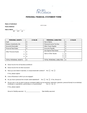 Free Download PDF Books, BFL Canada Personal Financial Statement Form Template