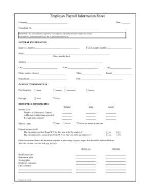 Free Download PDF Books, Employee Payroll Information Sheet Template