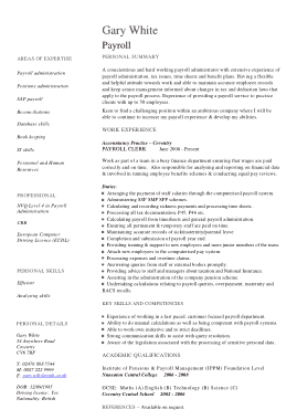 Free Download PDF Books, HR Payroll Executive Resume Template