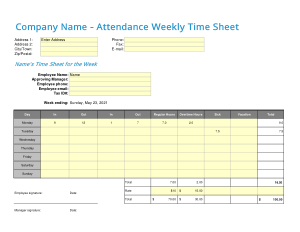 Free Download PDF Books, Payroll Weekly Attendance Spreadsheet Template