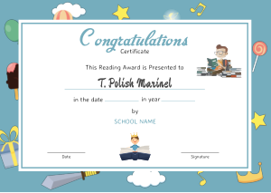 Free Download PDF Books, Reading Award Congratulations Certificate Template