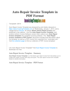 Free Download PDF Books, Auto Repair Invoice Service Quotation Template