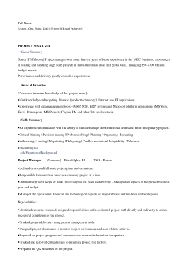 Free Download PDF Books, Executive Summary For Project Management Resume Template