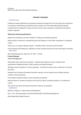 Free Download PDF Books, Property Manager Resume Sample Template