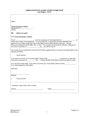 Free Download PDF Books, Notice of Layoff Letter to Employee Template