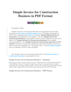 Free Download PDF Books, Simple Billing Invoice for Business Construction Template